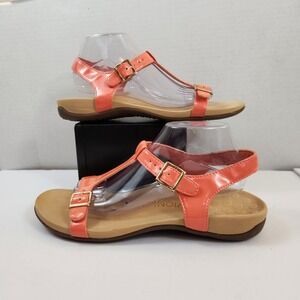 Vionic Womens Adrianne Coral Patent Leather Strappy‎ Wedge Sandals Size 11 Flats